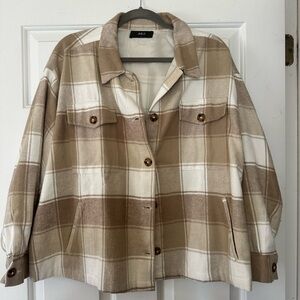 Able Women's Plaid Utility Jacket - Tan and Cream